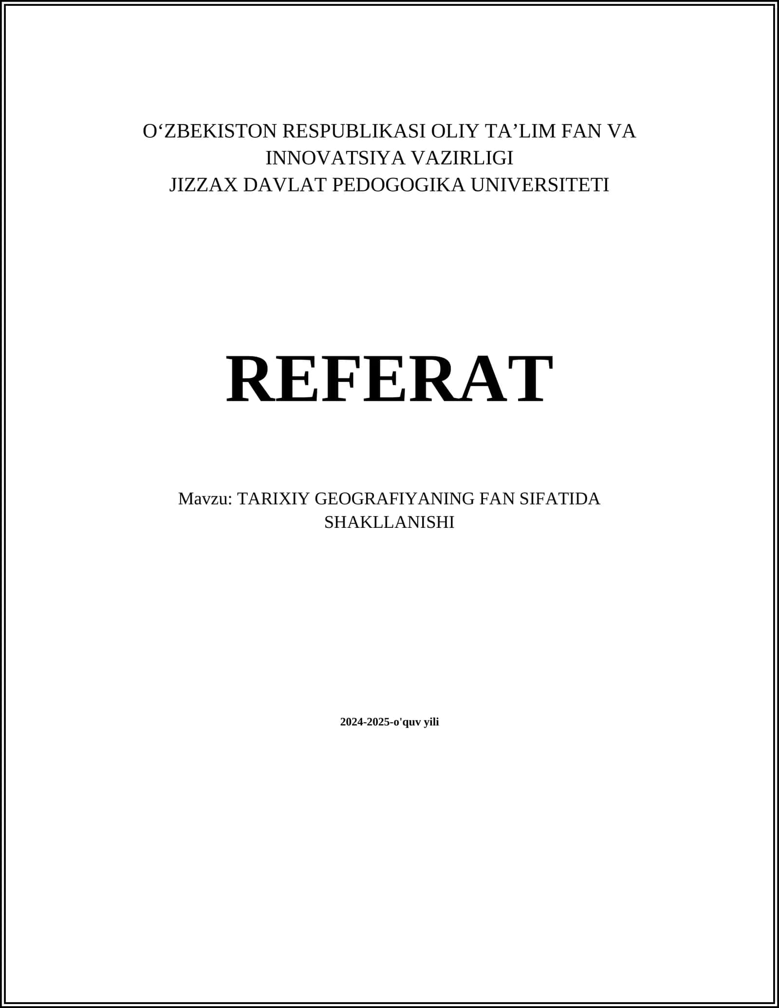 TARIXIY GEOGRAFIYANING FAN SIFATIDA SHAKLLANISHI