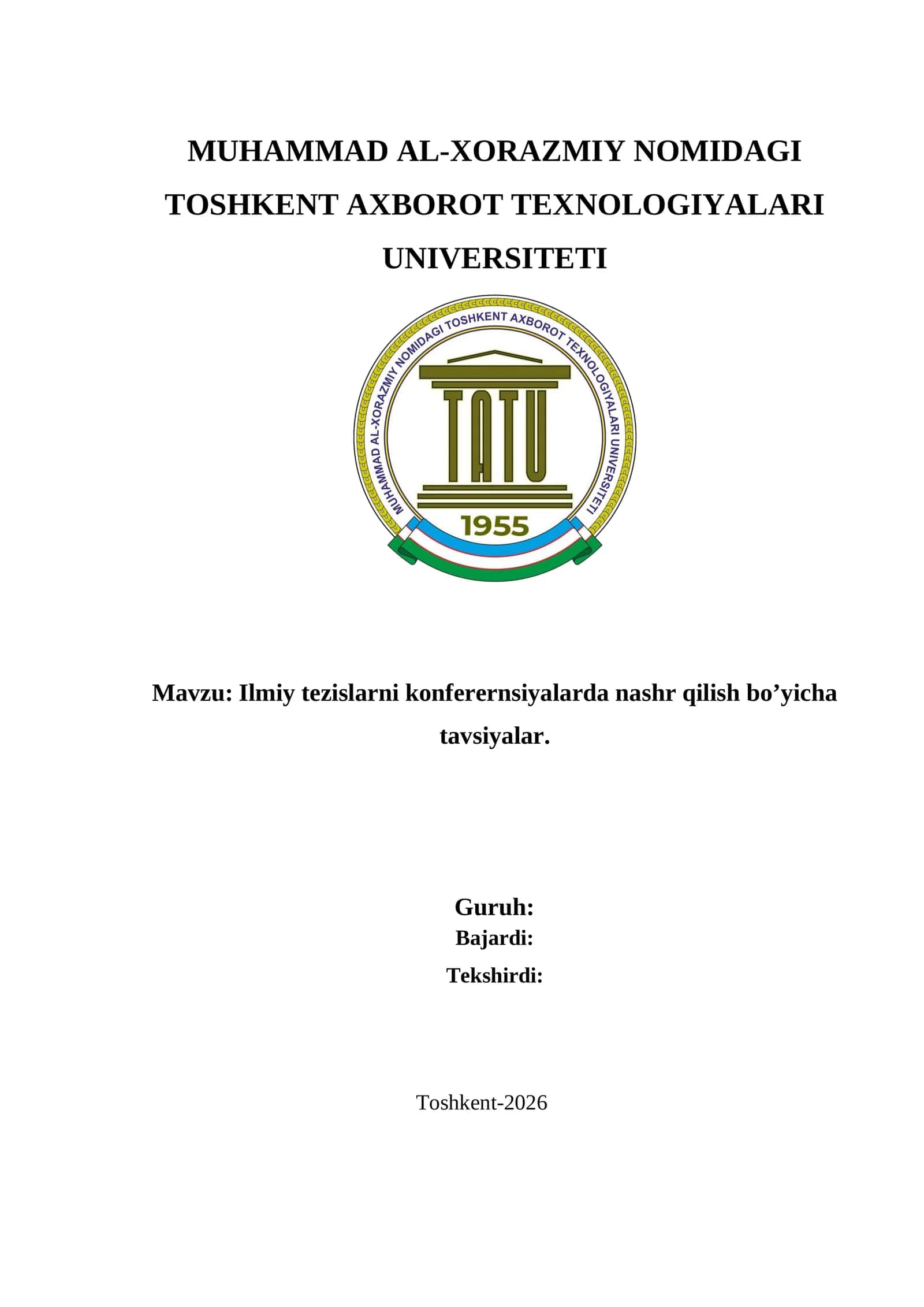Ilmiy tezislarni konferernsiyalarda nashr qilish bo’yicha tavsiyalar