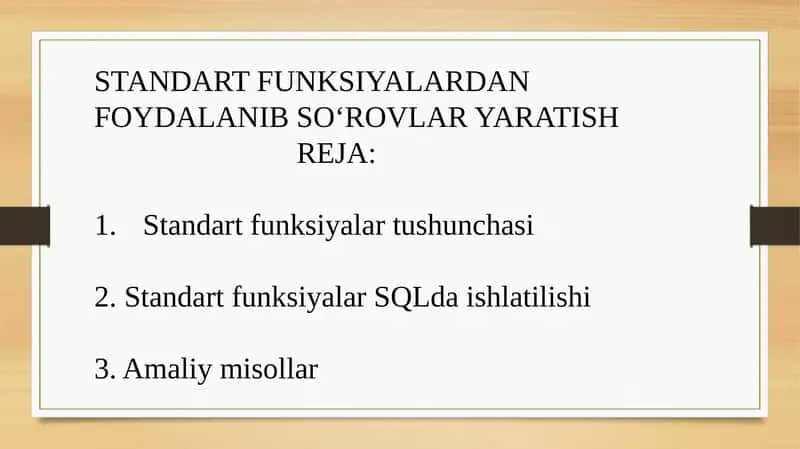STANDART FUNKSIYALARDAN FOYDALANIB SO‘ROVLAR YARATISH