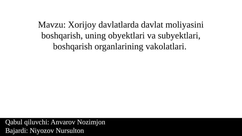 Davlat moliyasi boshqarish organlarining vakollari