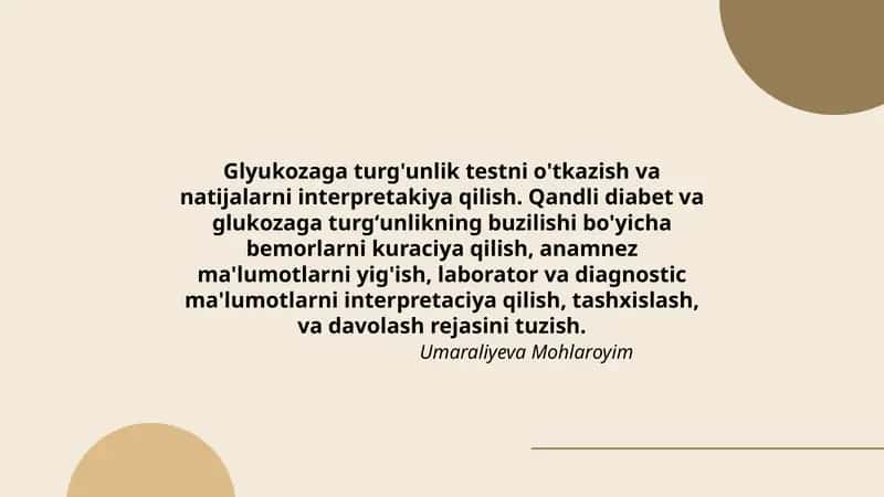 Glyukozaga turg'unlik testi o'tkazish