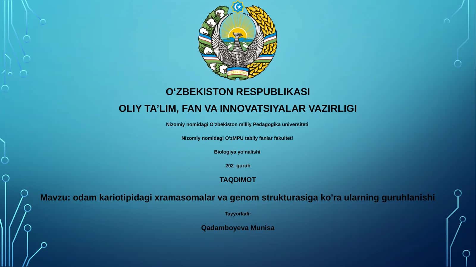 odam kariotipidagi xramasomalar va genom strukturasiga ko'ra ularning guruhlanishi
