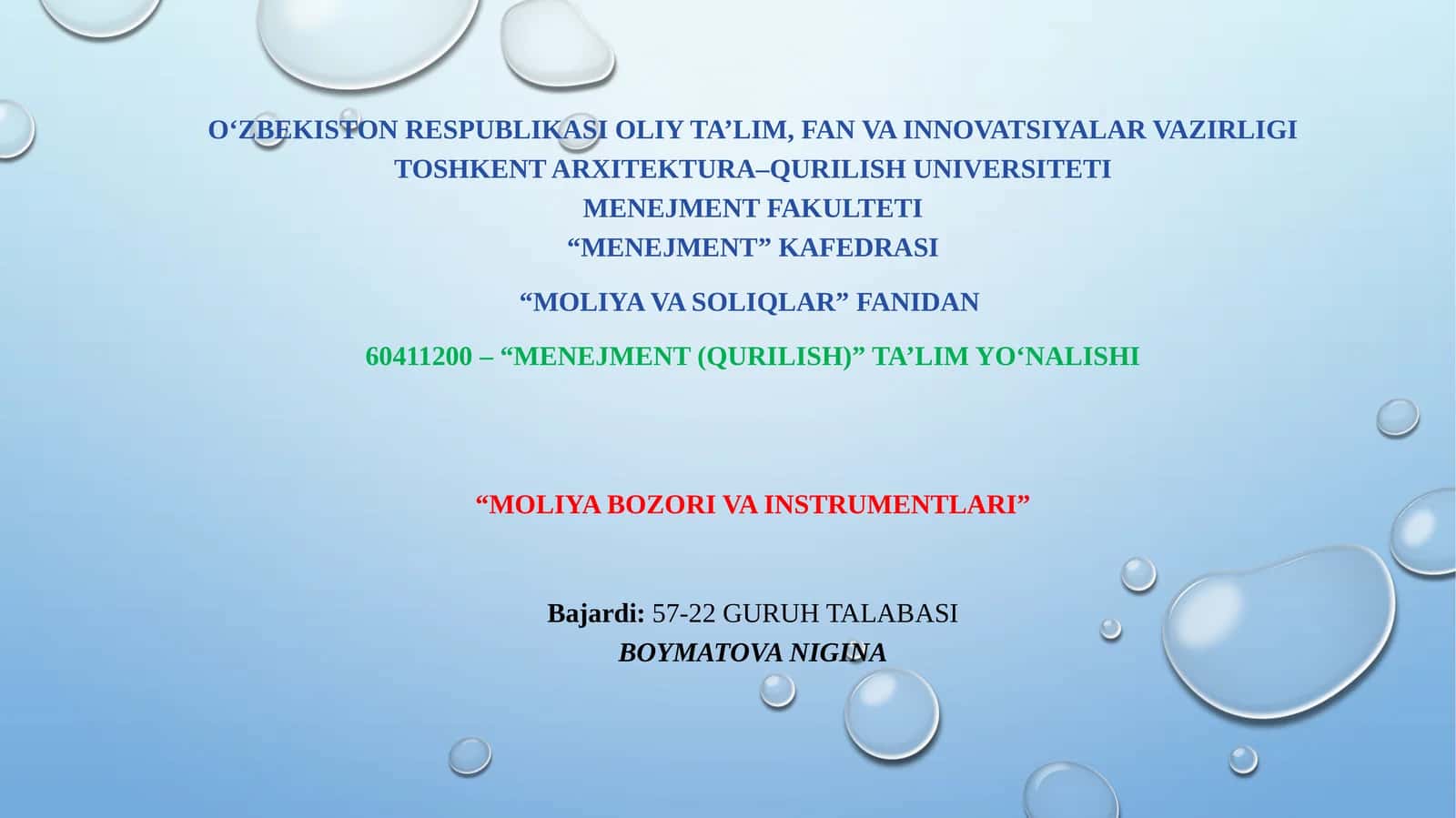MOLIYA BOZORI VA INSTRUMENTLARI
