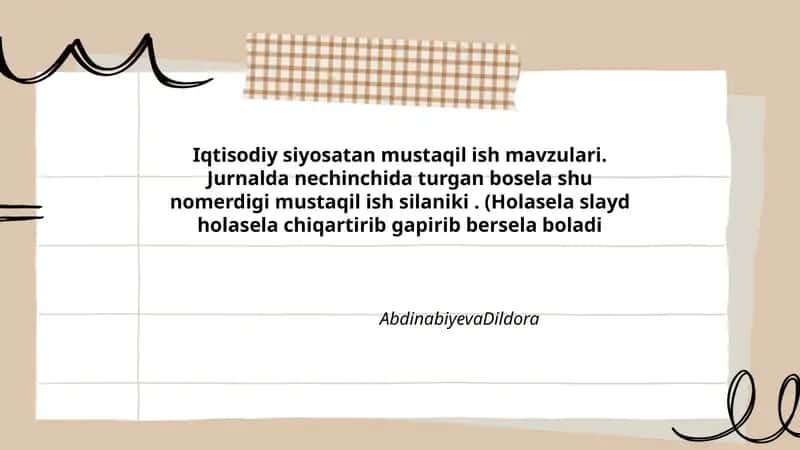 Iqtisodiy Siyosatdan Mustaqil Ish Mavzulari
