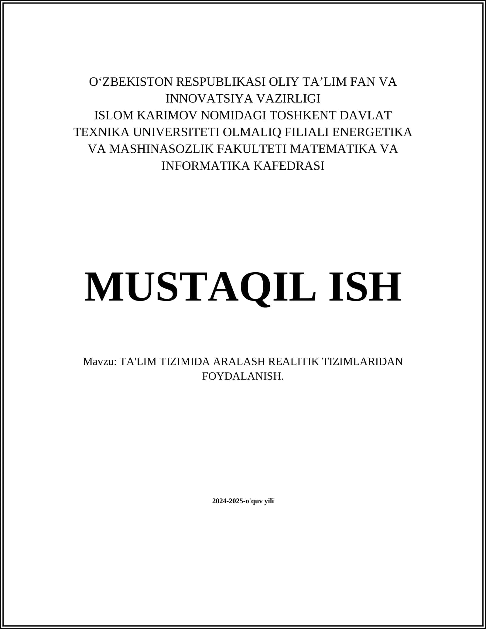 TA'LIM TIZIMIDA ARALASH REALITIK TIZIMLARIDAN FOYDALANISH