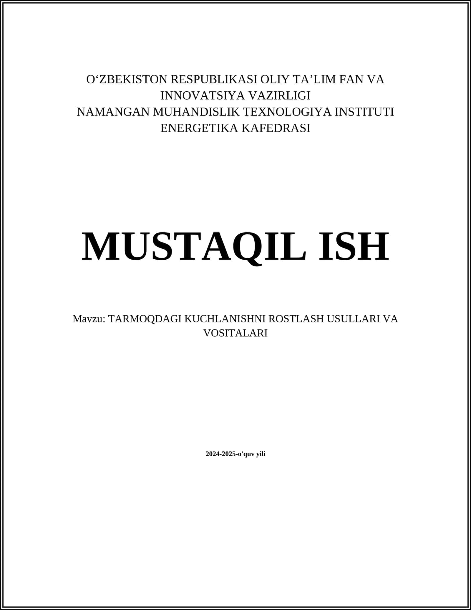 TARMOQDAGI KUCHLANISHNI ROSTLASH USULLARI VA VOSITALARI