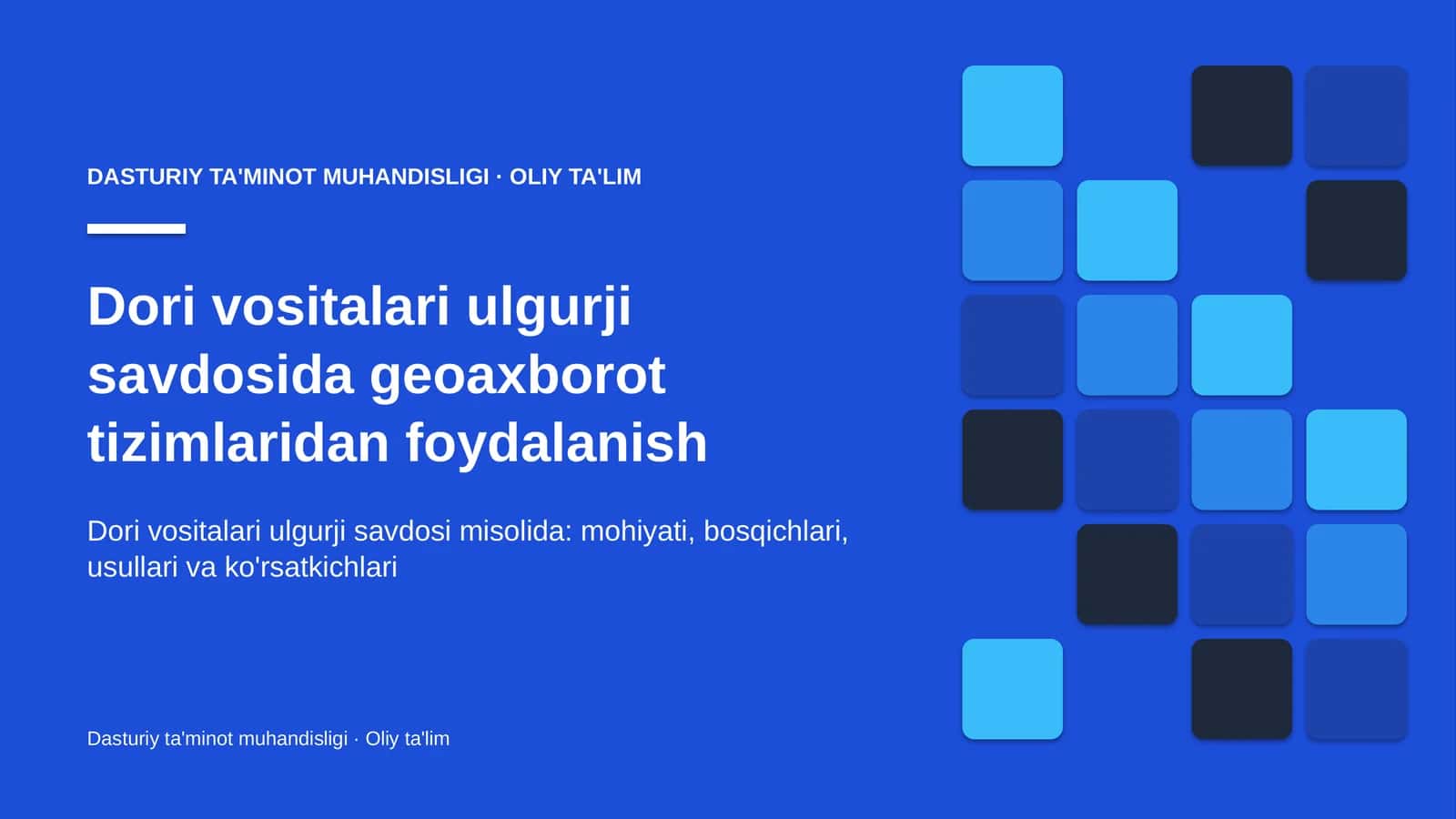 DASTURIY TA'MINOT MUHANDISLIGI · OLIY TA'LIM