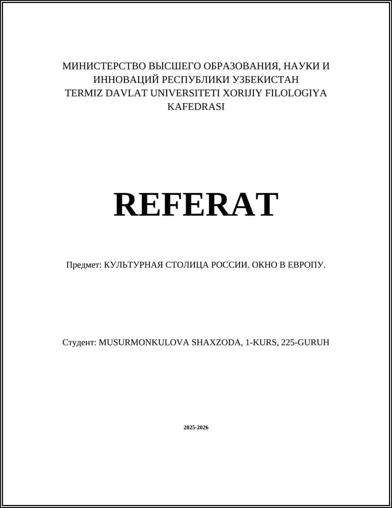 KULTURNAYA STOLICA ROSSII. OKNO V EVROPU