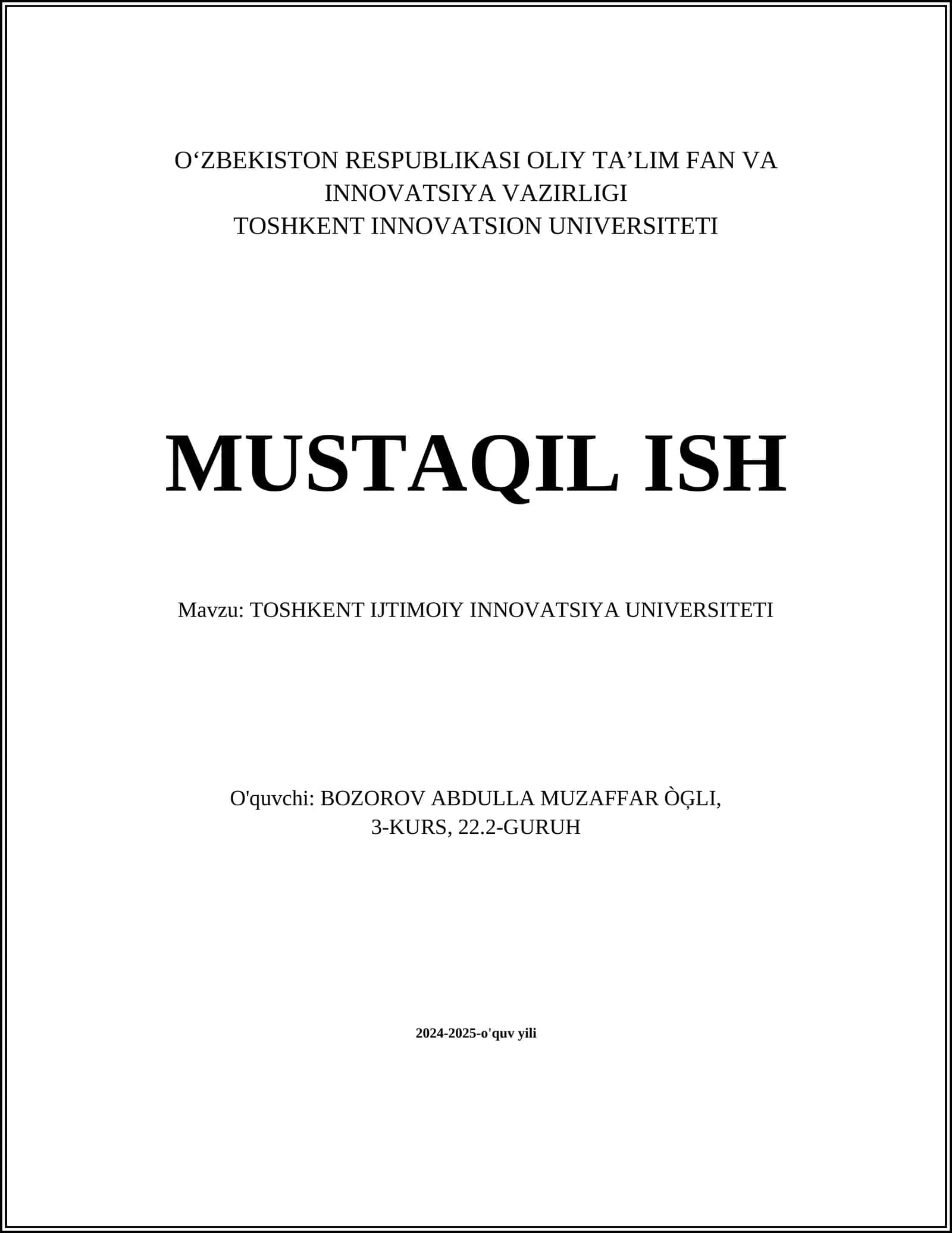 Toshkent Ijtimoiy Innovatsiya Universiteti
