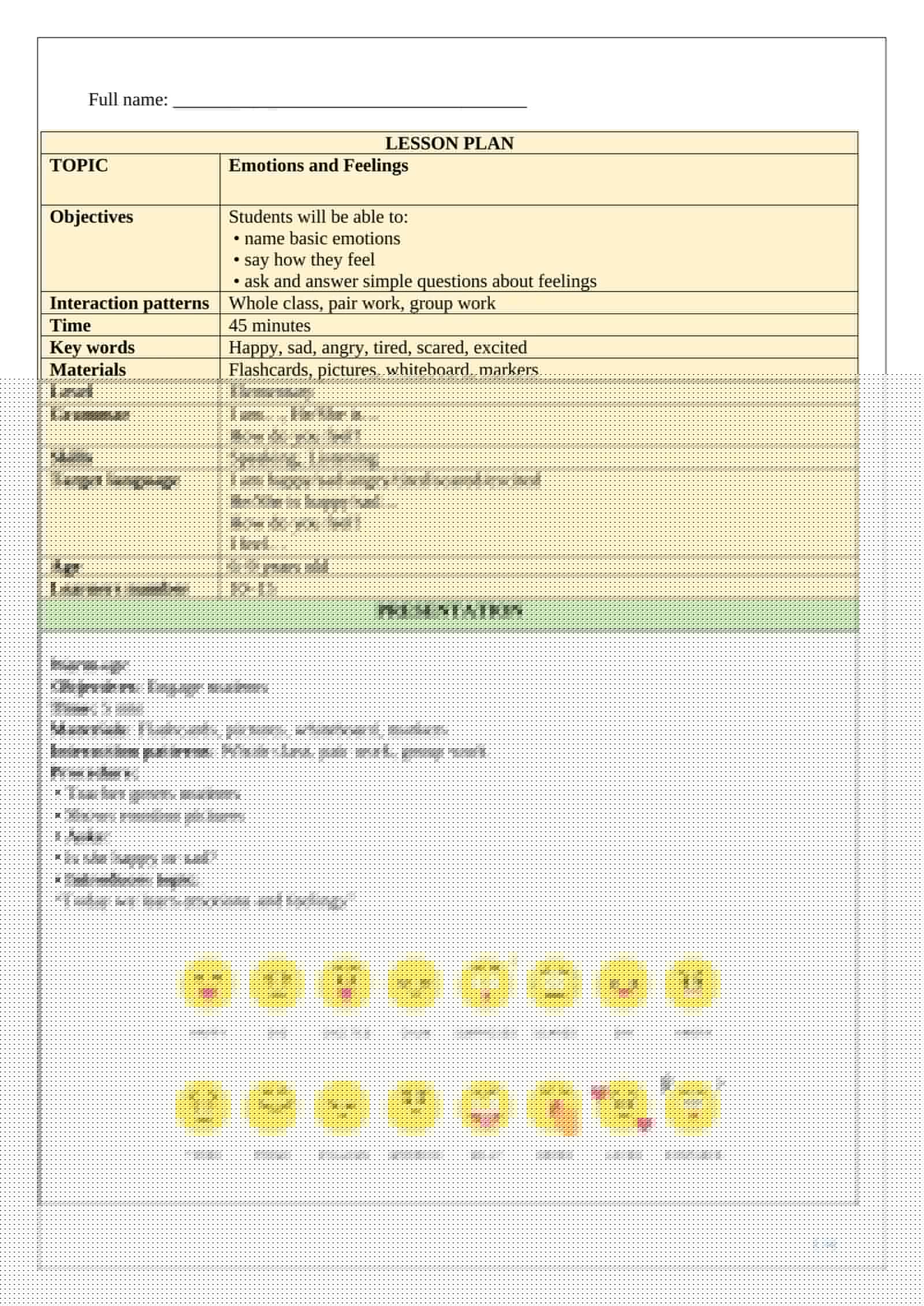 LESSON PLAN ESP emotions and feelings