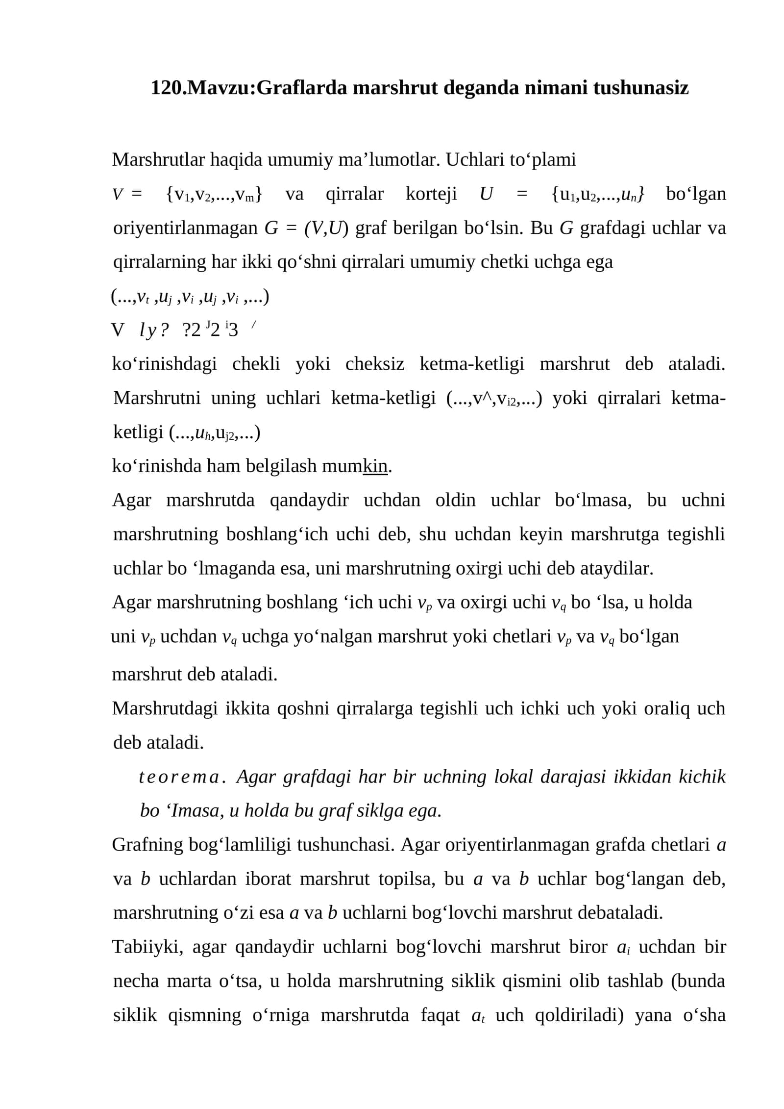 Graflarda marshrut deganda nimani tushunasiz
