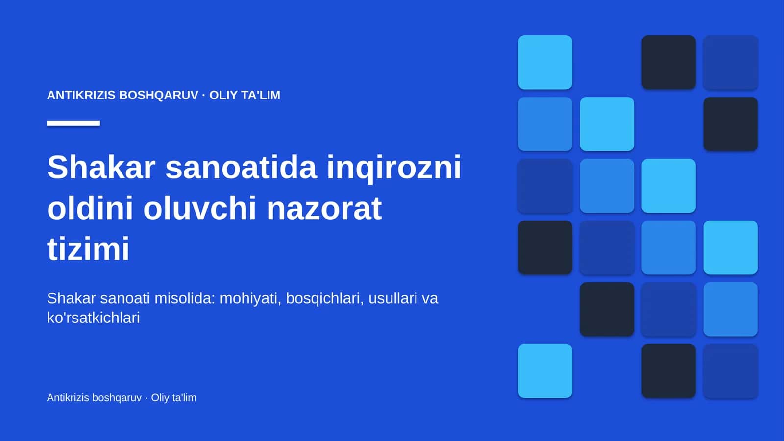 Shakar sanoatida inqirozni oldini oluvchi nazorat tizimi