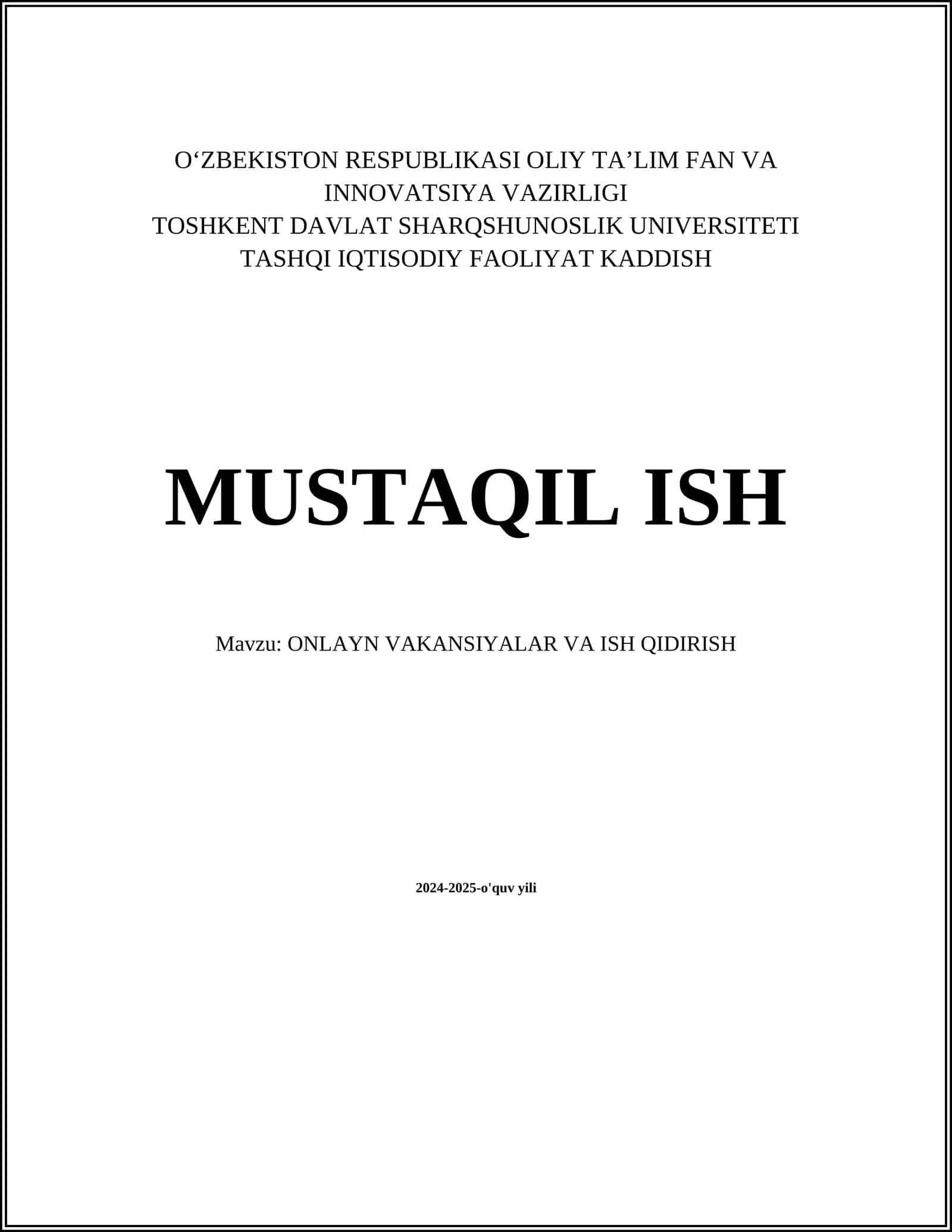 ONLAYN VAKANSIYALAR VA ISH QIDIRISH