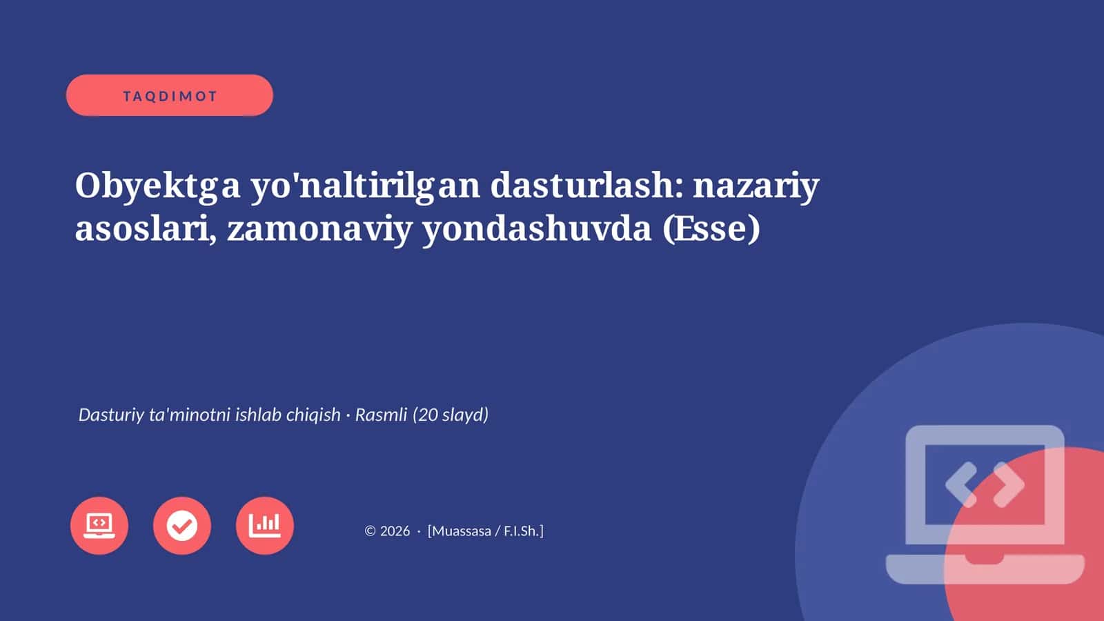 Obyektga yo'naltirilgan dasturlash: nazariy asoslari, zamonaviy yondashuvda (Esse)