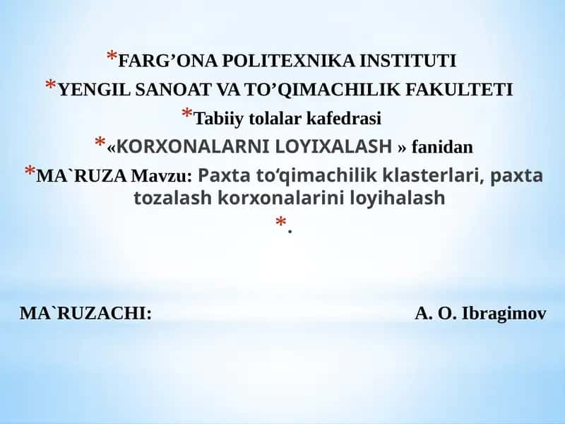 Paxta to‘qimachilik klasterlari