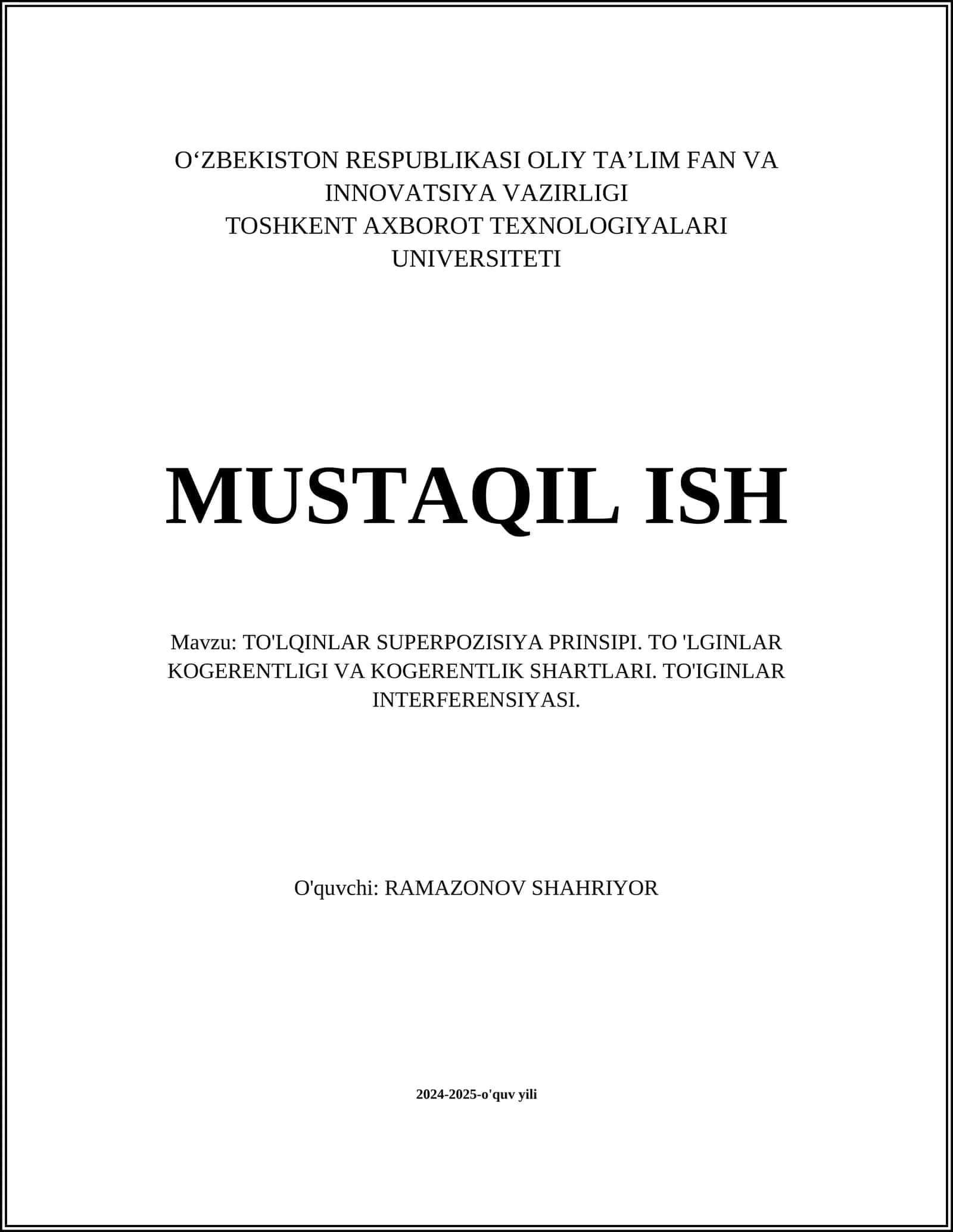 TO'LQINLAR SUPERPOZISIYA PRINSIPI