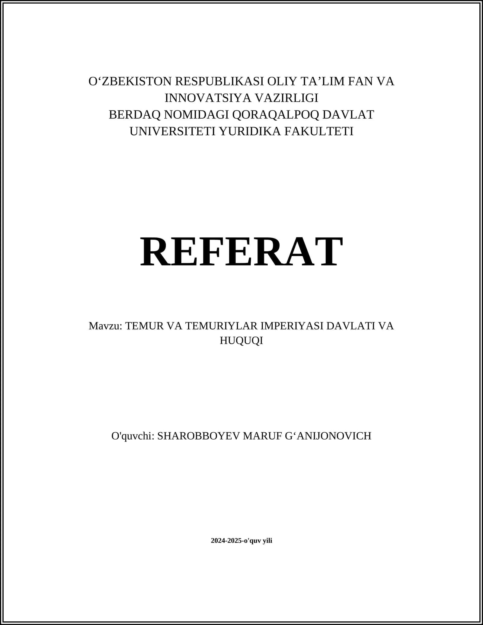 TEMUR VA TEMURIYLAR IMPERIYASI DAVLATI VA HUQUQI