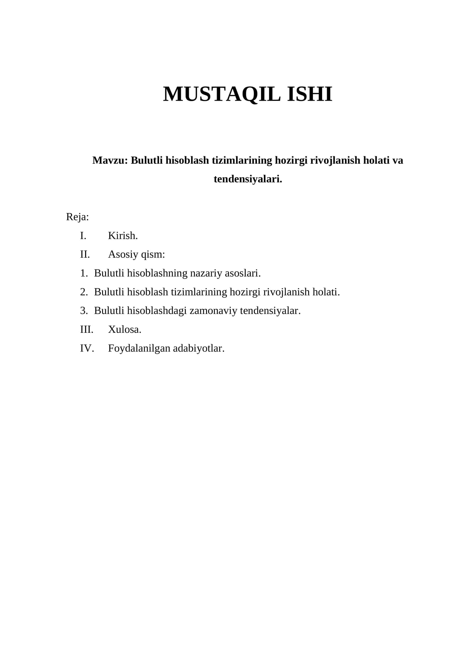 Bulutli hisoblash tizimlarining hozirgi rivojlanish holati va tendensiyalari