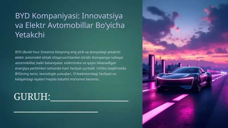 BYD Kompaniyasi: Innovatsiya va Elektr Avtomobillar Bo‘yicha Yetakchi