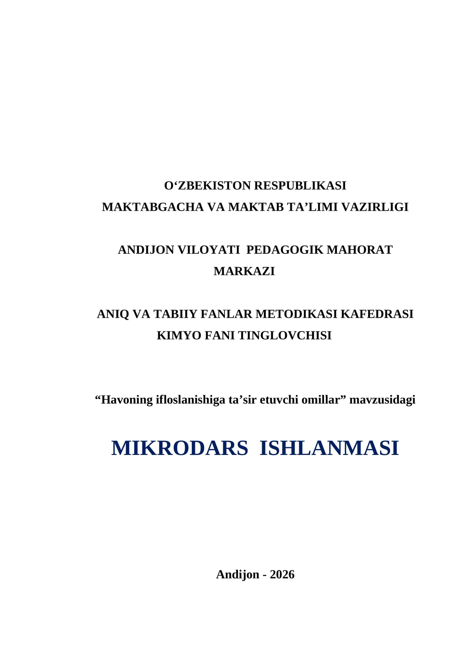 Havoning ifloslanishiga ta'sir etuvchi omillar. dars ishlanma