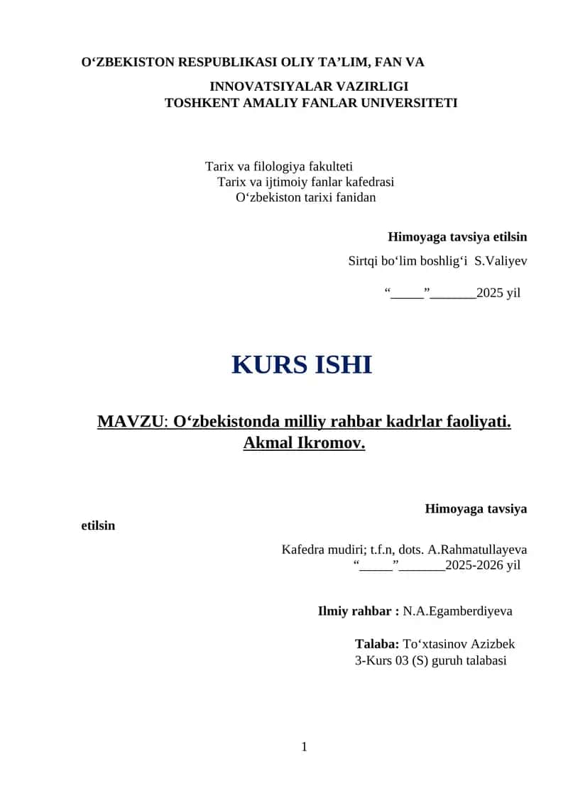 O‘zbekistonda milliy rahbar kadrlar faoliyati. Akmal Ikromov