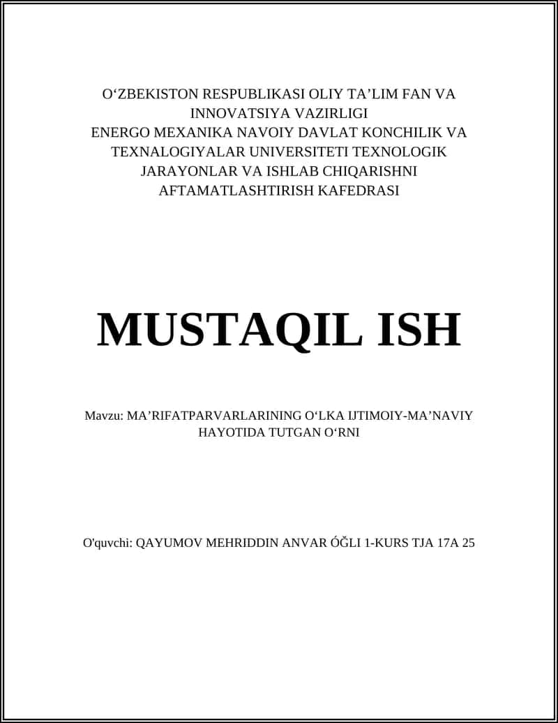 MA’RIFATPARVARLARINING O‘LKA IJTIMOIY-MA’NAVIY HAYOTIDA TUTGAN O‘RNI