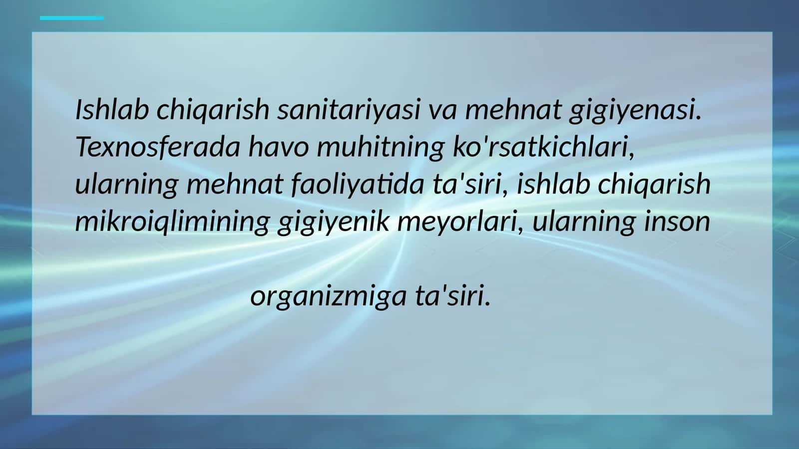 Ishlab chiqarish sanitariyasi va mehnat gigiyenasi