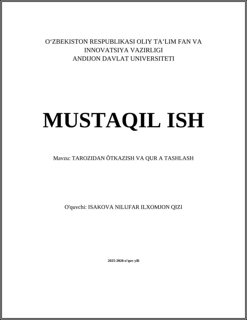 TAROZIDAN ÕTKAZISH VA QUR A TASHLASH