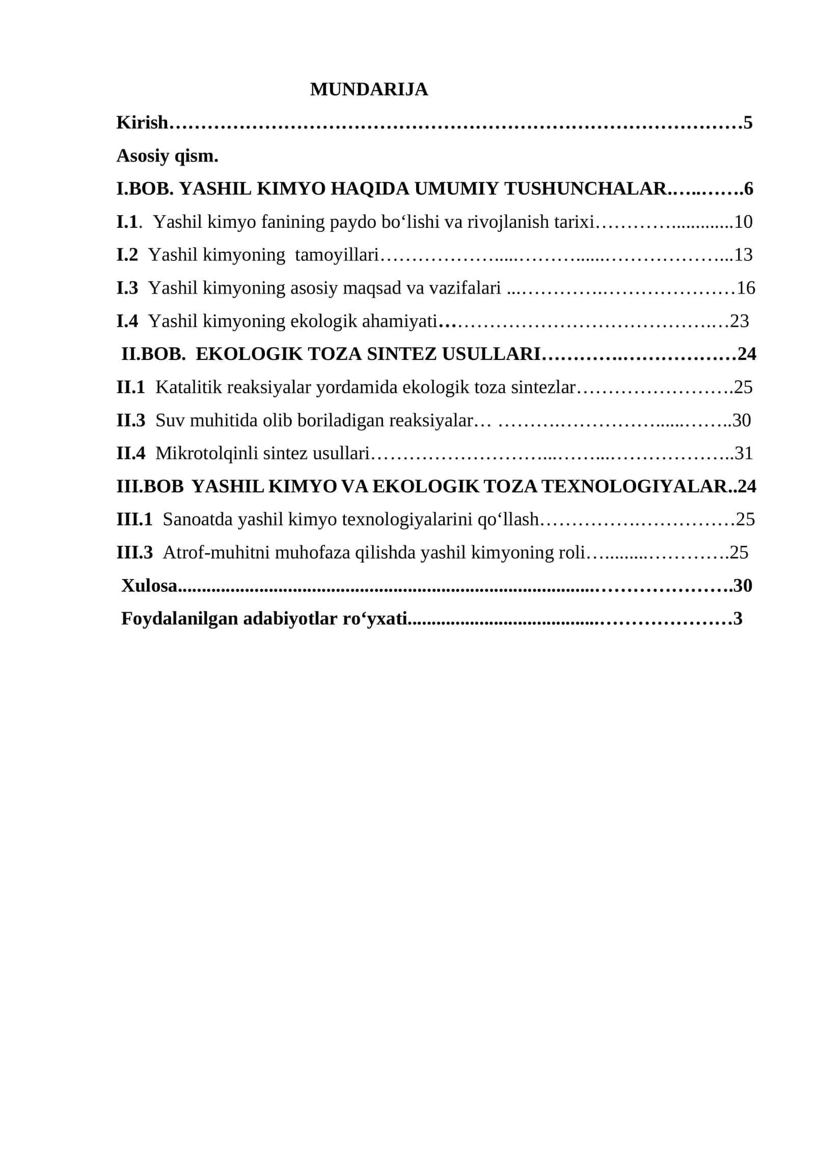 YASHIL KIMYO HAQIDA UMUMIY TUSHUNCHALAR