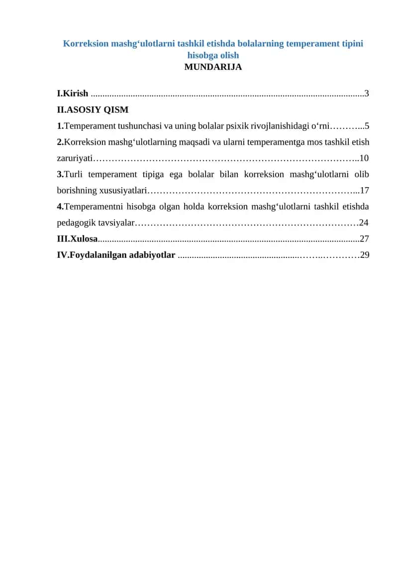 Korreksion mashg‘ulotlarni tashkil etishda bolalarning temperament tipini hisobga olish