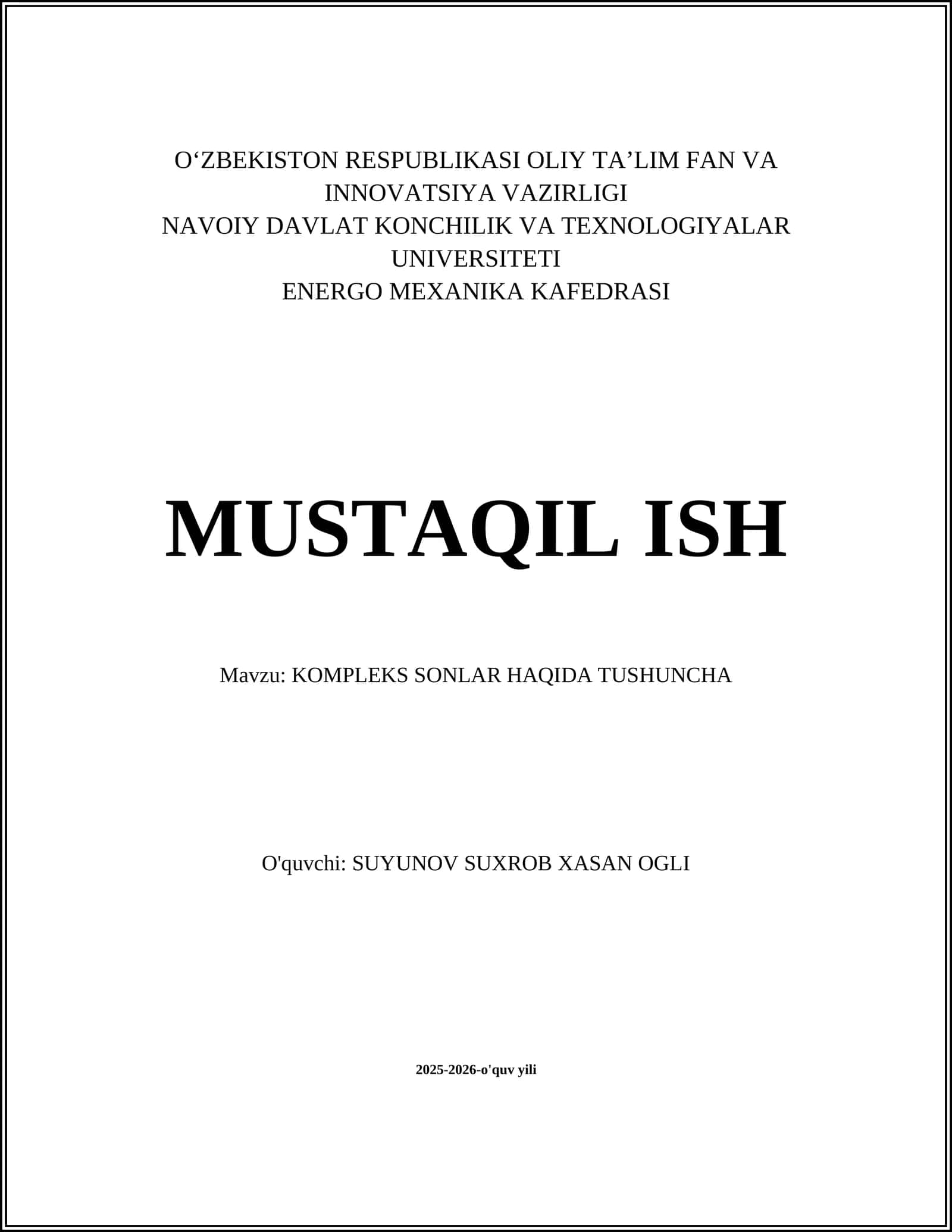 KOMPLEKS SONLAR HAQIDA TUSHUNCHA