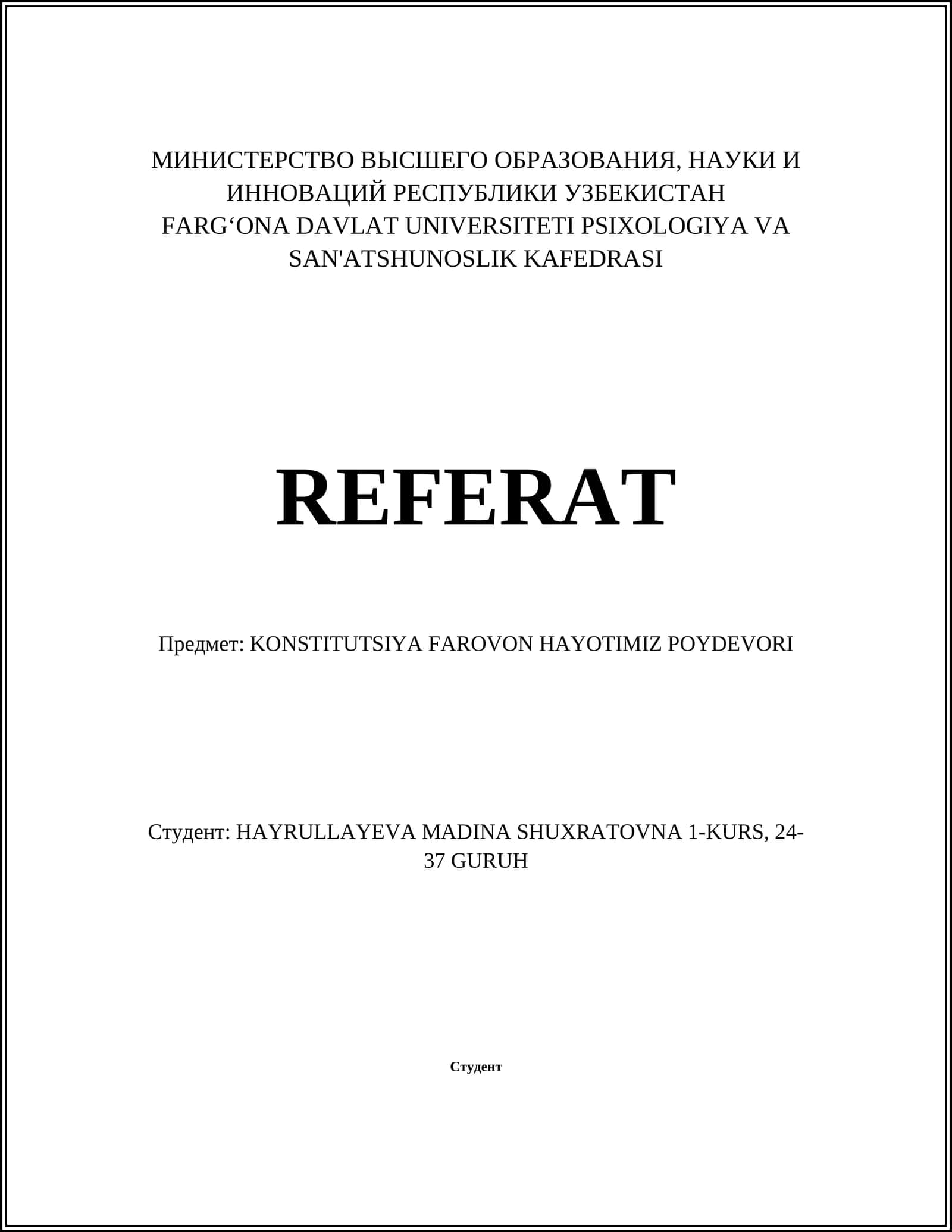 KONSTITUTSIYA FAROVON HAYOTIMIZ POYDEVORI
