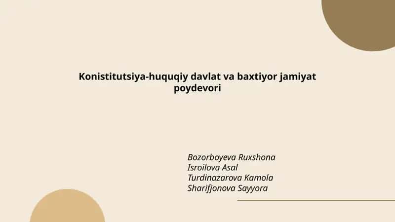 Konistitutsiya-huquqiy davlat va baxtiyor jamiyat poydevori
