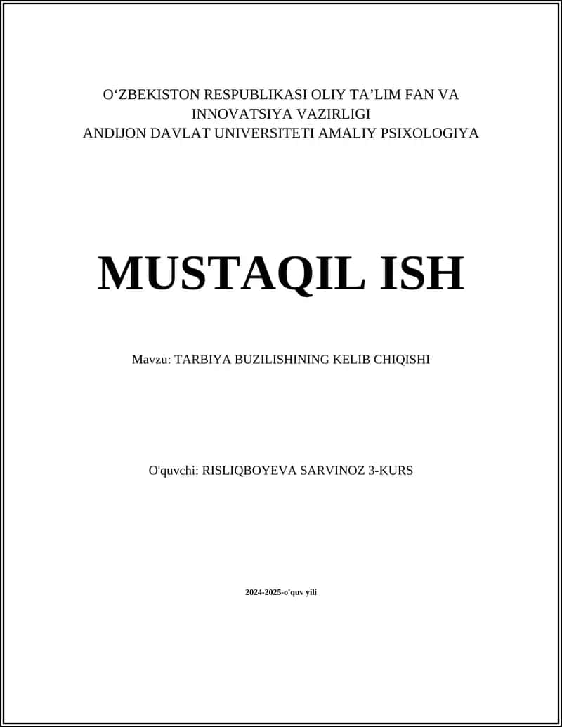 TARBIYA BUZILISHINING KELIB CHIQISHI