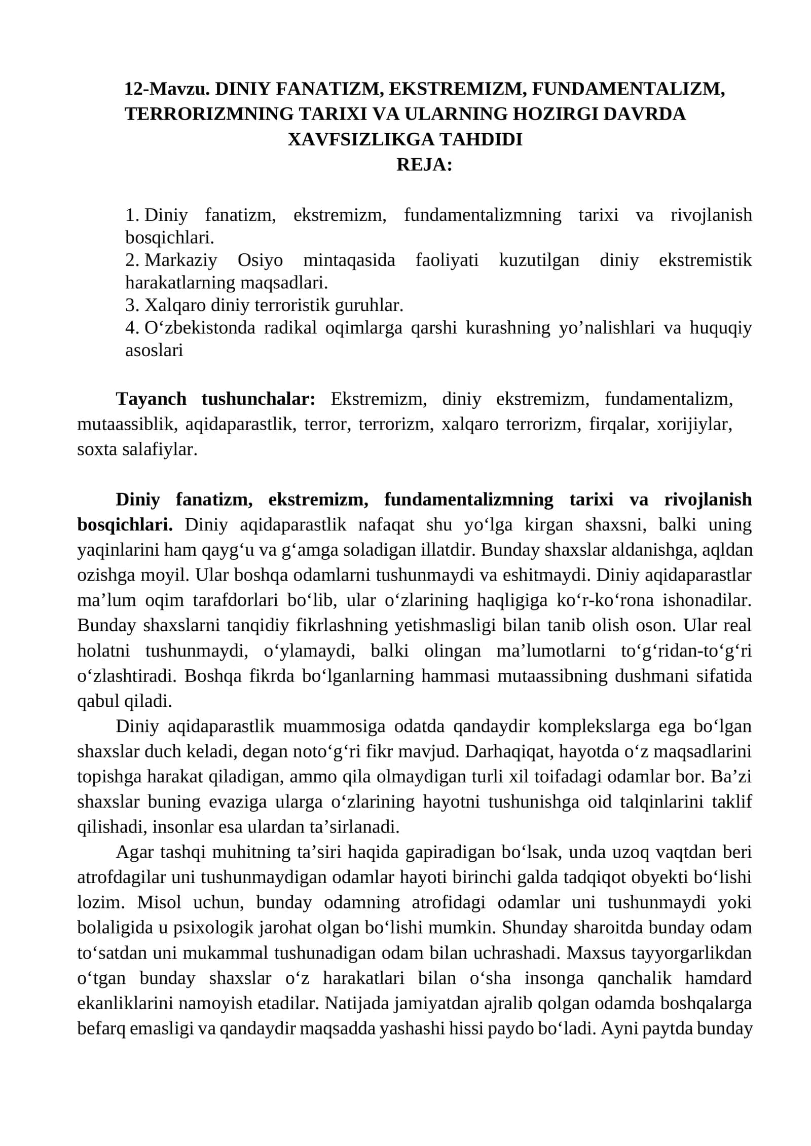 Diniy fanatizm, ekstremizm, fundamentalizm, terrorizm