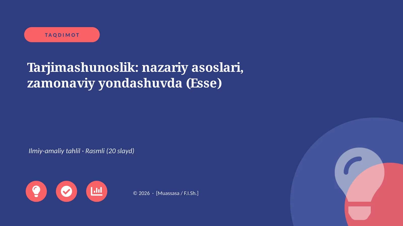 Tarjimashunoslik: nazariy asoslari, zamonaviy yondashuvda (Esse)
