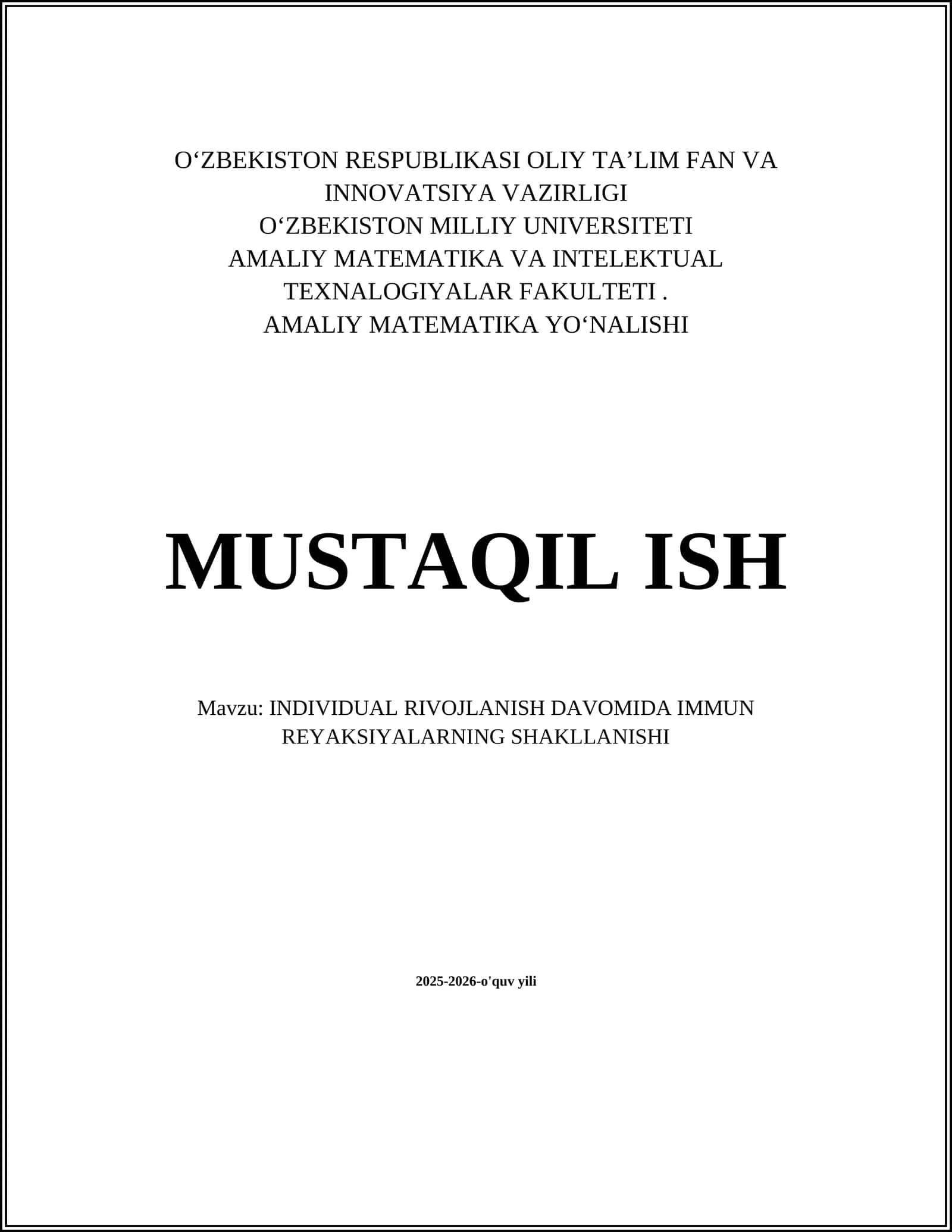 IMMUN REYAKSIYALARNING SHAKLLANISHI