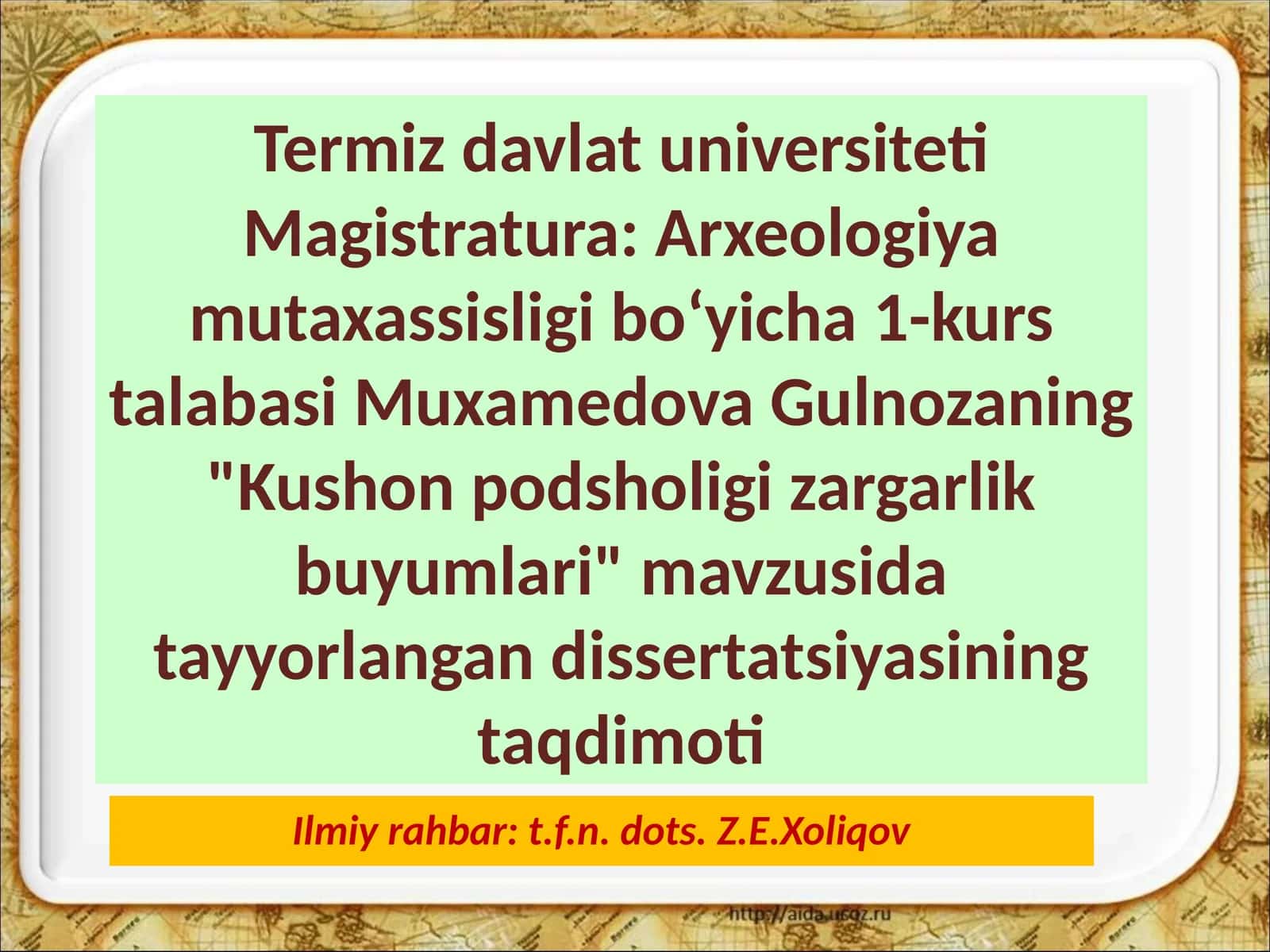 Kushon podsholigi zargarlik buyumlari dissertatsiyasi