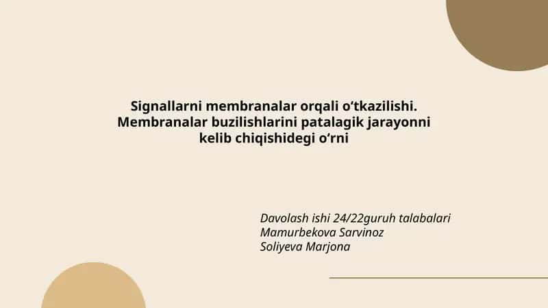 Signallarni membranalar orqali oʻtkazilishi