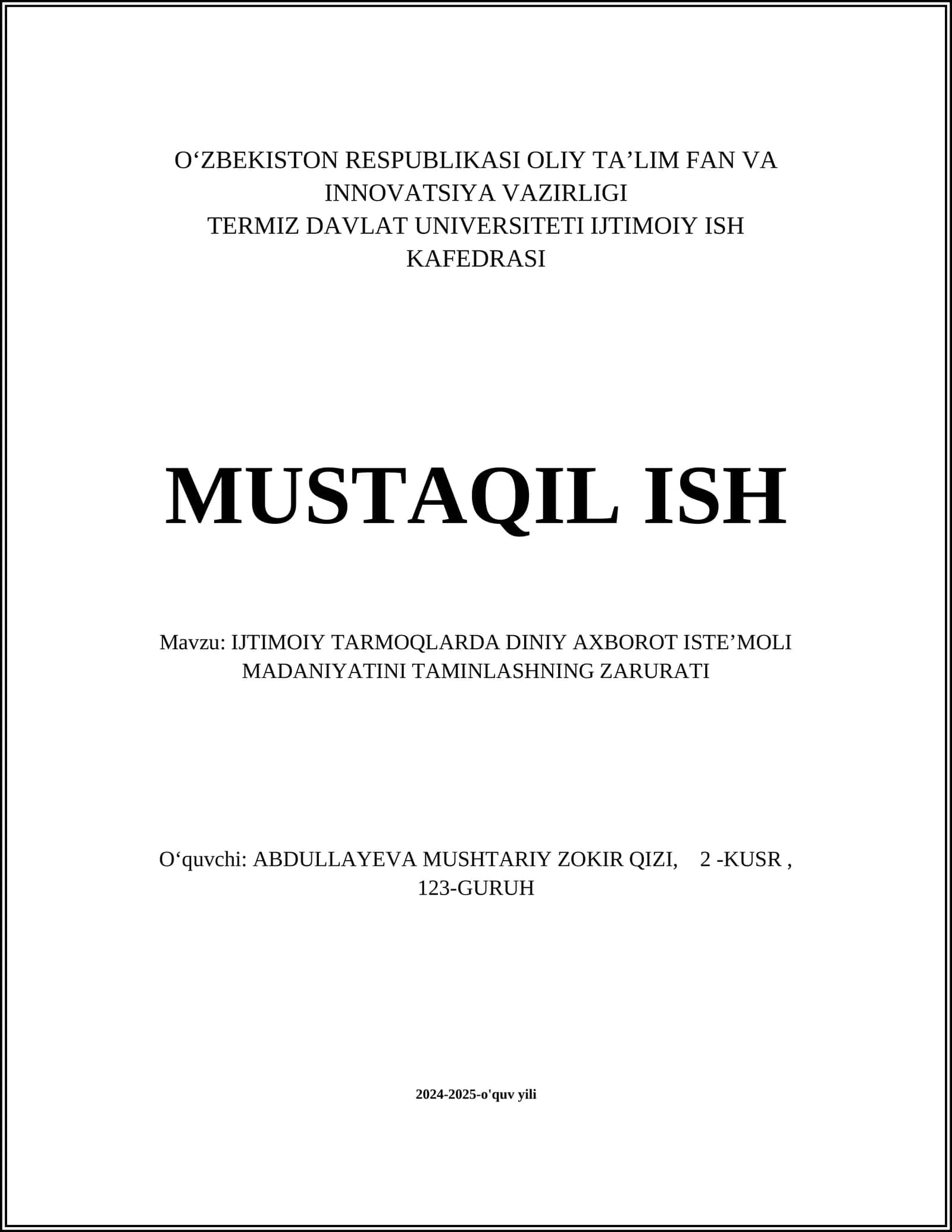 IJTIMOIY TARMOQLARDA DINIY AXBOROT ISTEʼMOLI MADANIYATINI TAMINLASHNING ZARURATI