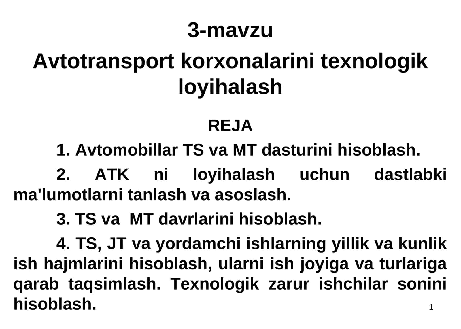 Avtotransport korxonalarini texnologik loyihalash