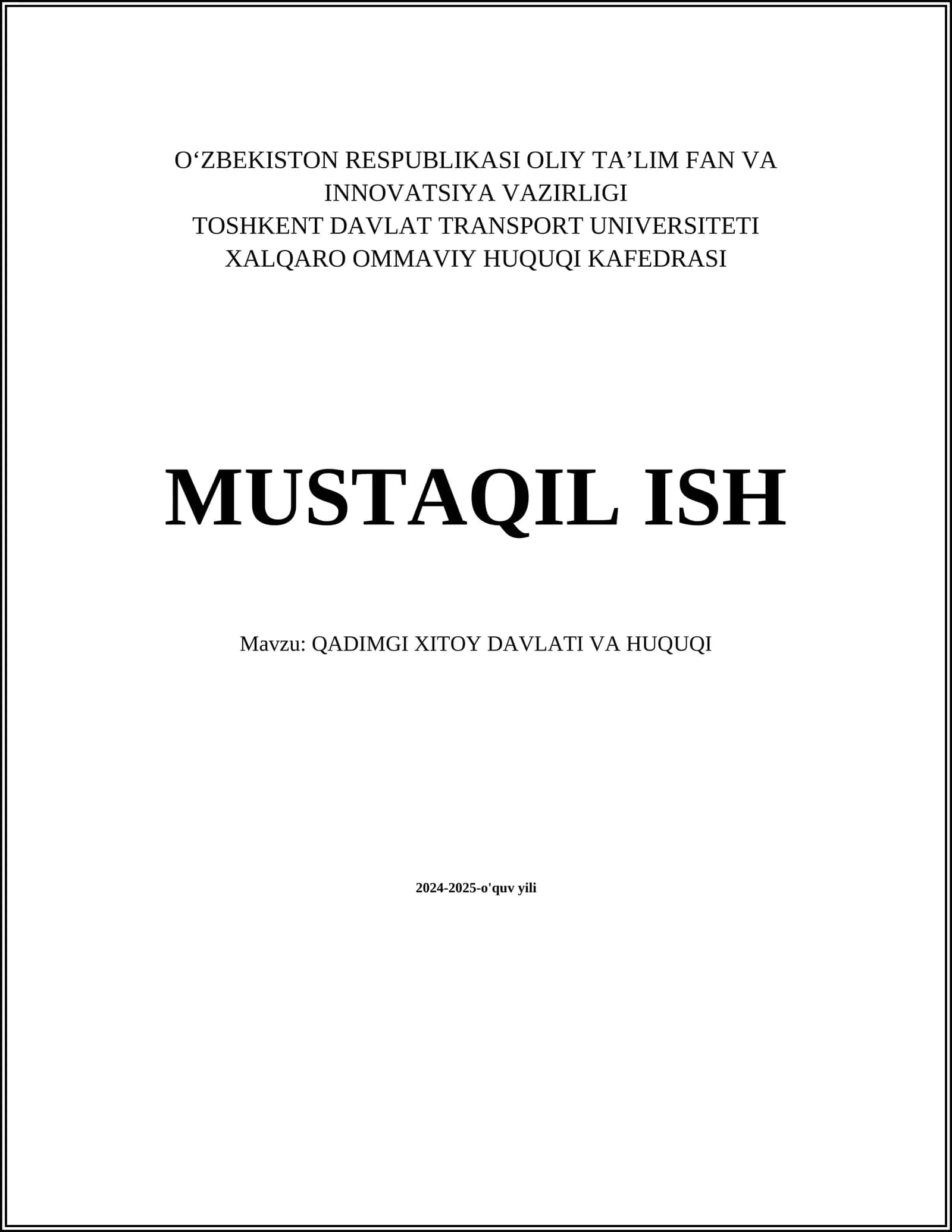 QADIMGI XITOY DAVLATI VA HUQUQI