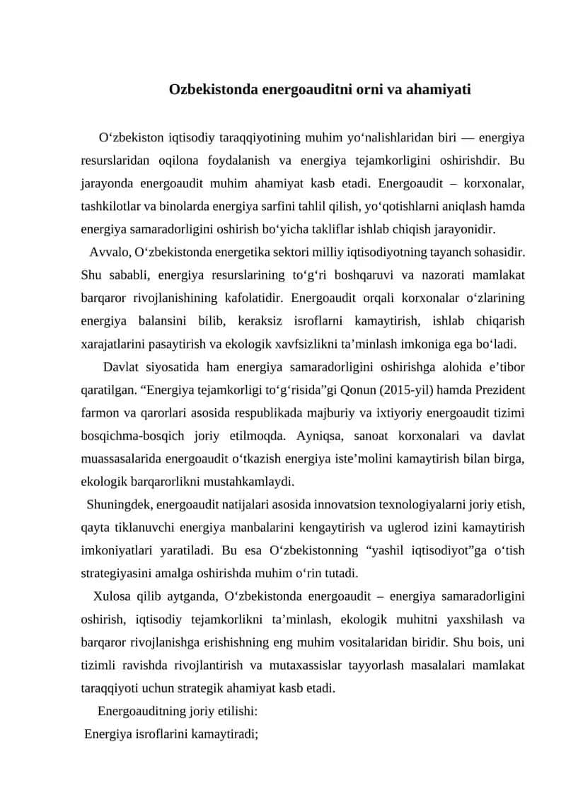 Energoauditning ahamiyati