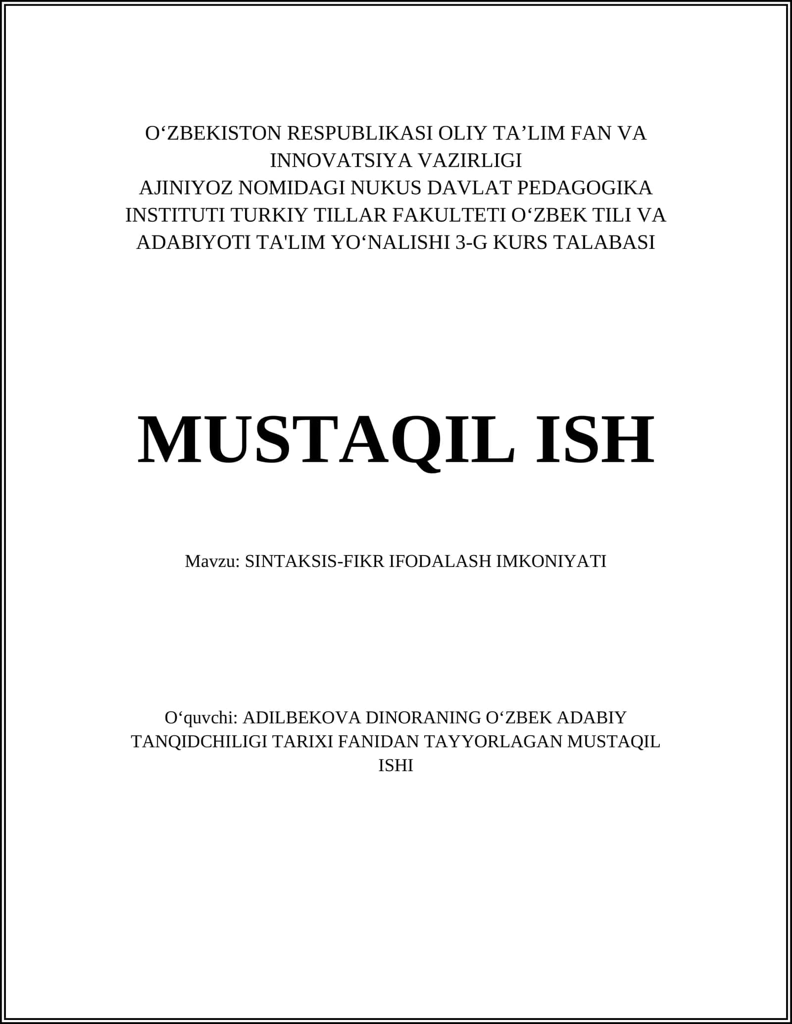 SINTAKSIS-FIKR IFODALASH IMKONIYATI