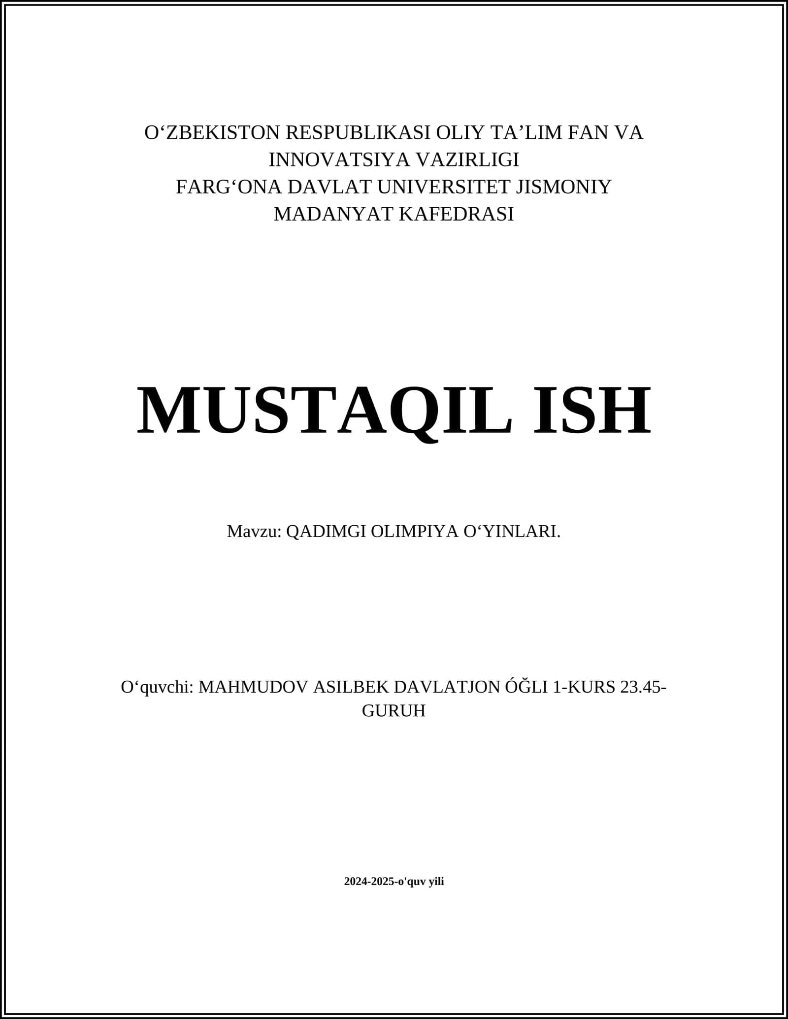 QADIMGI OLIMPIYA O‘YINLARI