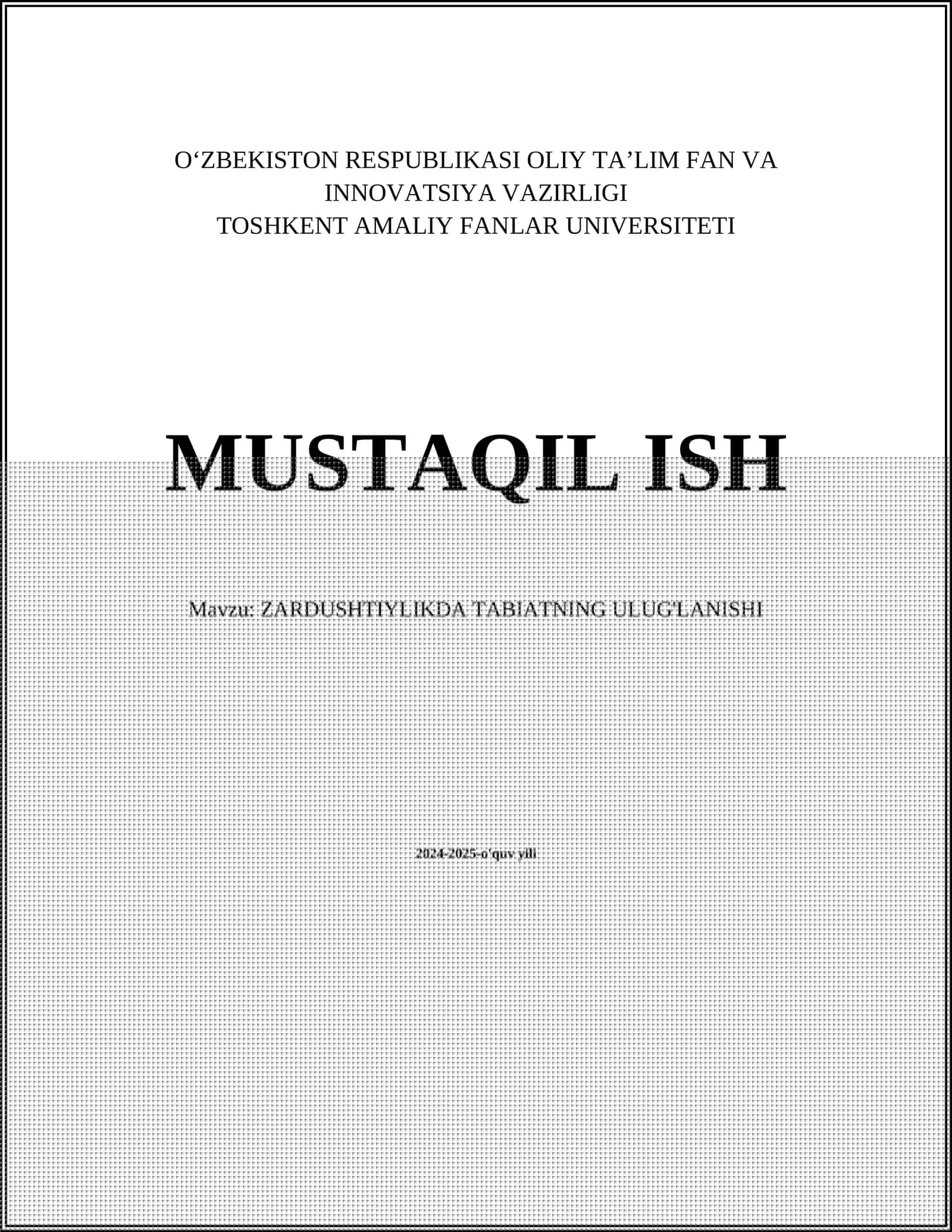 ZARDUSHTIYLIKDA TABIATNING ULUG'LANISHI