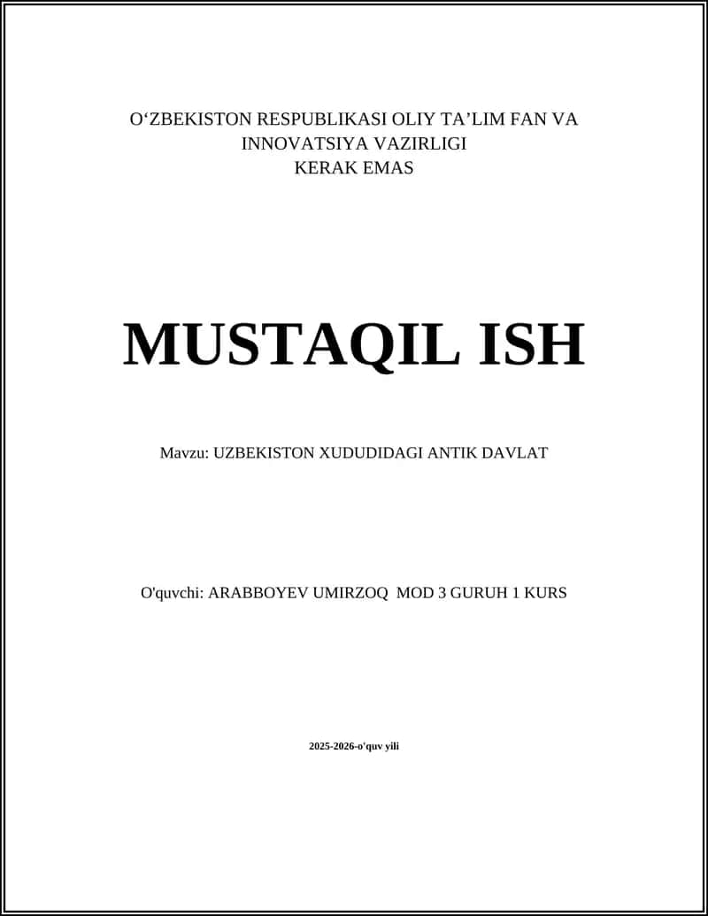 UZBEKISTON XUDUDIDAGI ANTIK DAVLAT
