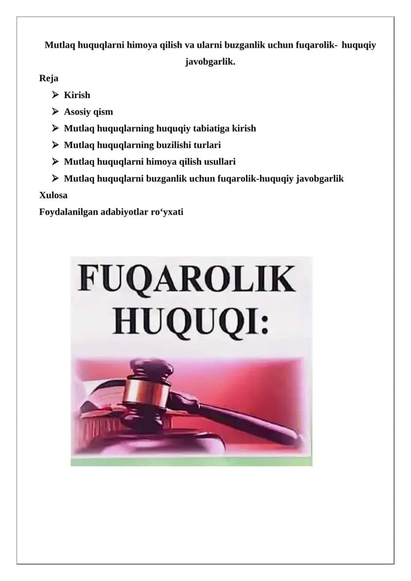 Mutlaq huquqlar va ularni buzganlik uchun himoya qilish