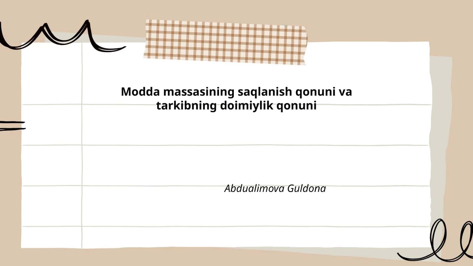 Modda massasining saqlanish qonuni va tarkibning doimiylik qonuni