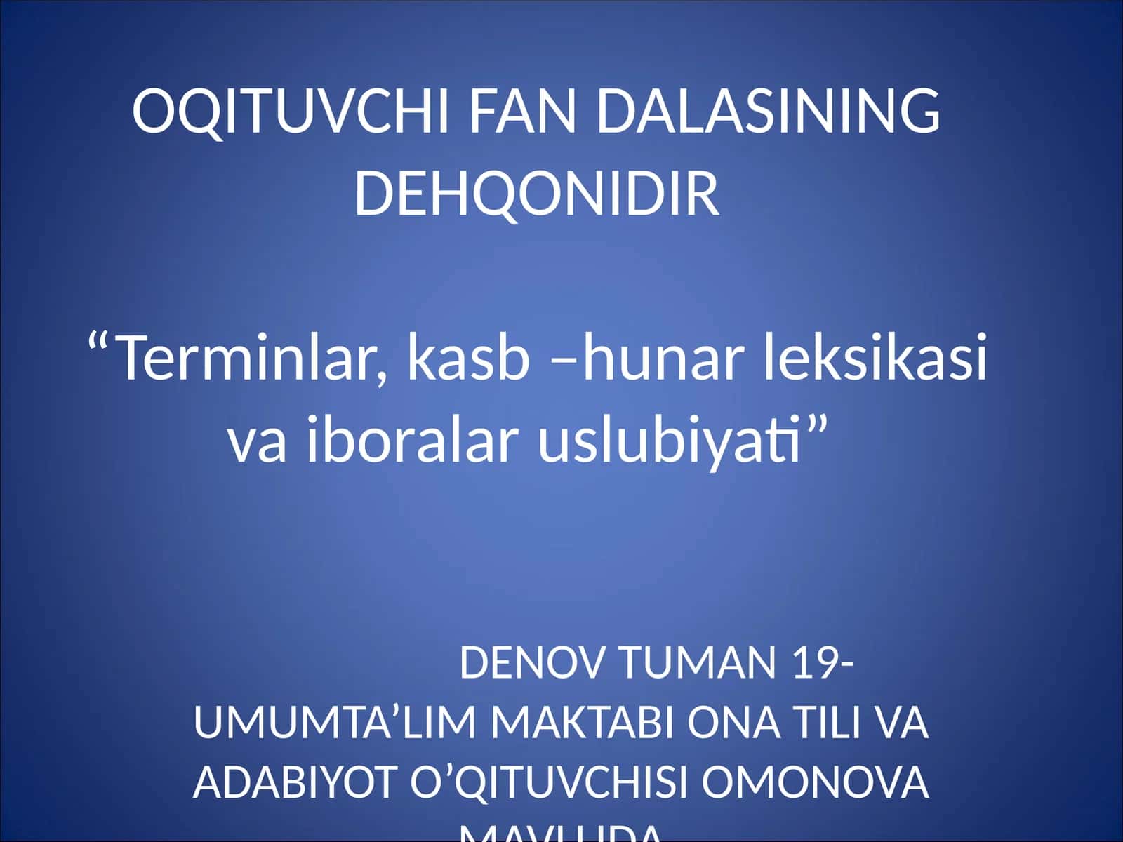 Terminlar, kasb –hunar leksikasi va iboralar uslubiyati